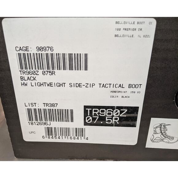 Men's Belleville 8" Khyber TR960Z Hot Weather Side-Zip Tactical Boots Size 7.5R - Picture 14 of 14